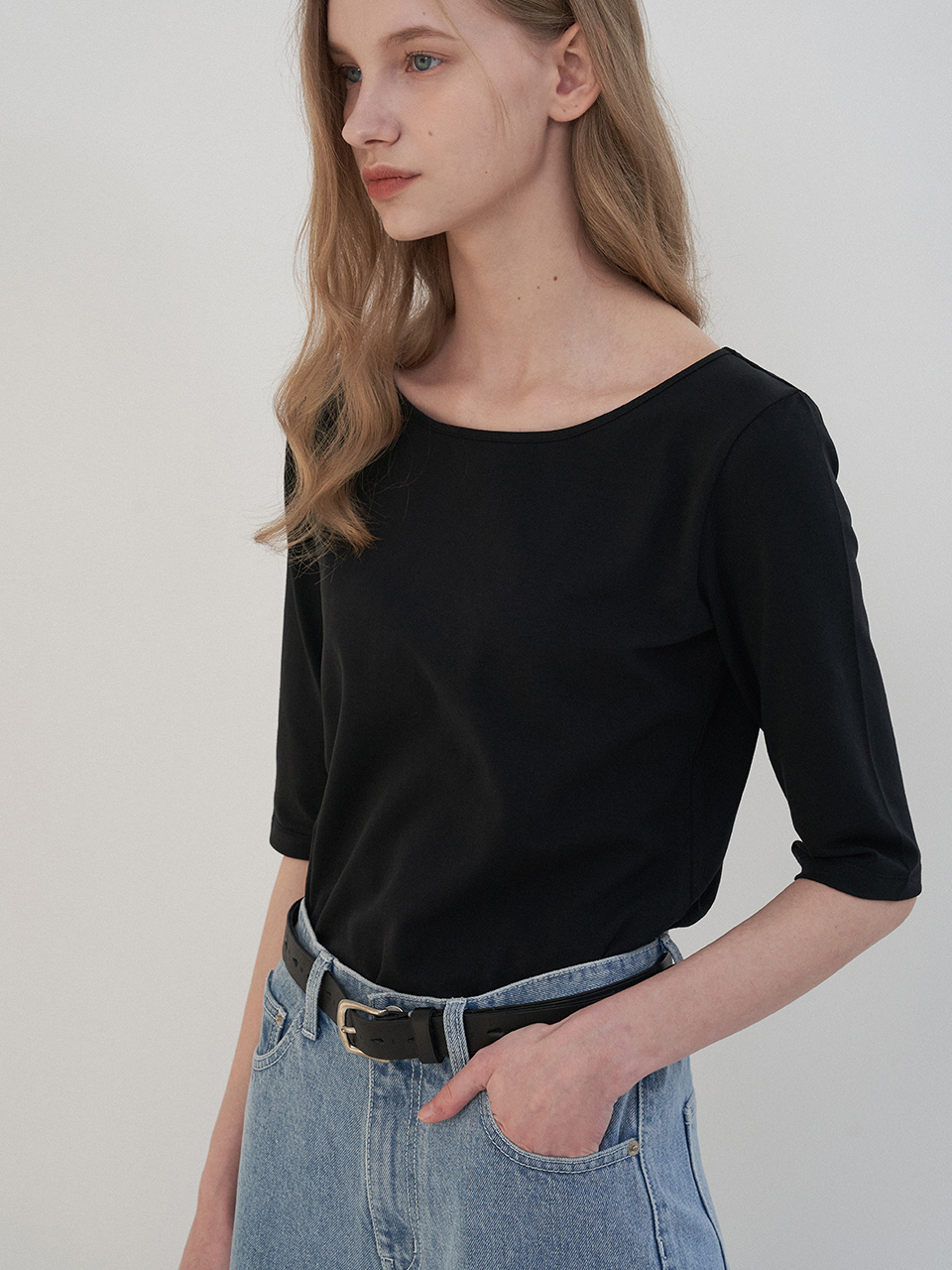 Boat-Neck Jersey Top (2color)